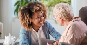 woman smiling at a homehealth patient